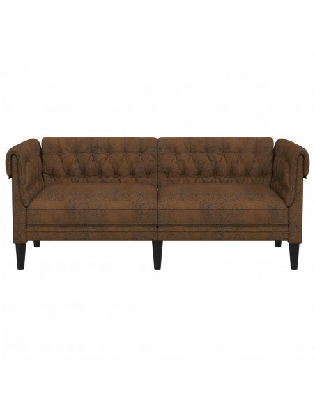 Divano Chesterfield a 2 Posti Marrone in Tessuto