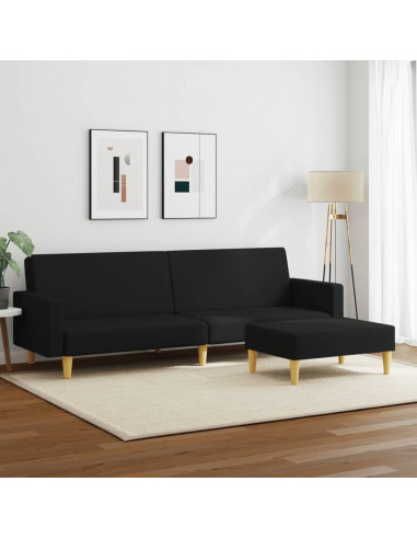 Divano Letto a 2 Posti con Poggiapiedi Nero in Tessuto