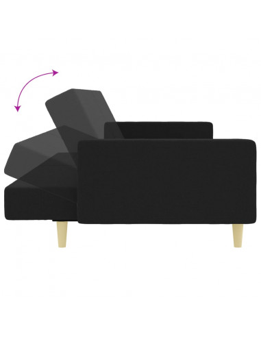 Divano Letto a 2 Posti con Poggiapiedi Nero in Tessuto