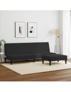 Divano Letto a 2 Posti con Poggiapiedi Nero in Velluto 2