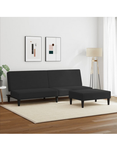 Divano Letto a 2 Posti con Poggiapiedi Nero in Velluto