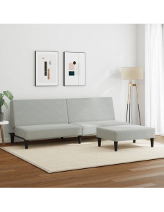 Divano Letto a 2 Posti con Poggiapiedi Grigio Chiaro in Velluto 2