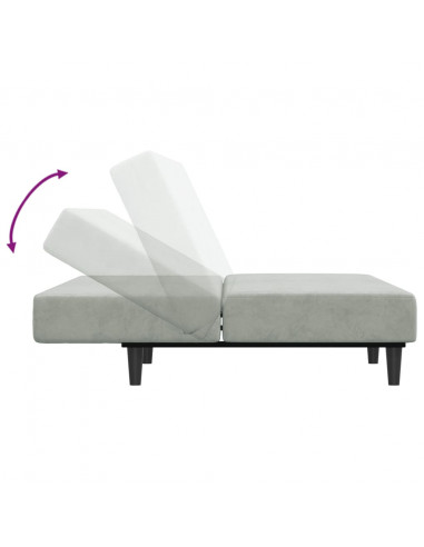 Divano Letto a 2 Posti con Poggiapiedi Grigio Chiaro in Velluto