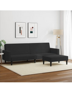 Divano Letto a 2 Posti con Poggiapiedi Nero in Velluto 2