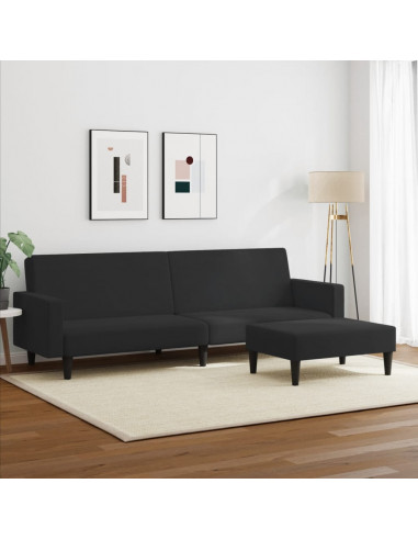 Divano Letto a 2 Posti con Poggiapiedi Nero in Velluto