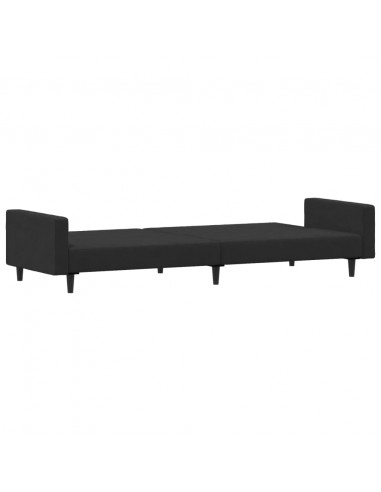 Divano Letto a 2 Posti con Poggiapiedi Nero in Velluto