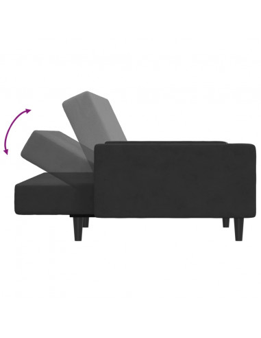 Divano Letto a 2 Posti con Poggiapiedi Nero in Velluto