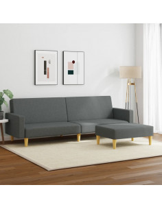 Divano Letto a 2 Posti con Poggiapiedi Grigio Scuro in Tessuto 2