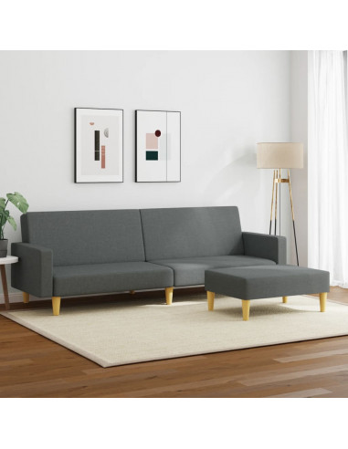 Divano Letto a 2 Posti con Poggiapiedi Grigio Scuro in Tessuto