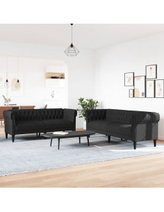 Set di Divani 2 pz Nero in Tessuto 2