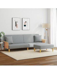 Divano Letto 2Posti Cuscini e Poggiapiedi Grigio Chiaro Velluto 2