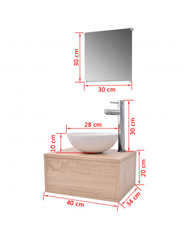 Set Mobili da Bagno 4 pz con Lavabo e Rubinetto Beige