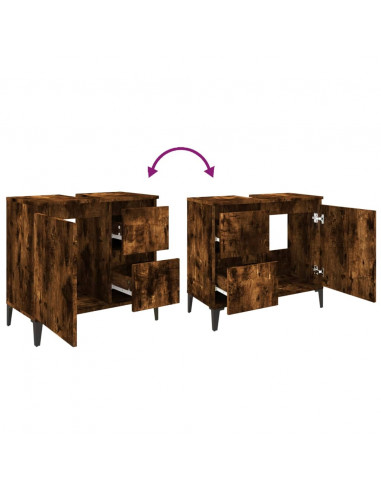 Armadietto Bagno Rovere Fumo 65x33x60 cm in Legno Multistrato