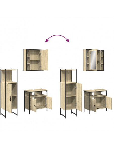 Set di Mobili da Bagno 3 pz Rovere Sonoma in Legno Multistrato