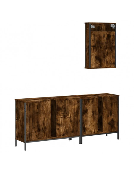 Set Mobili da Bagno 3 pz Rovere Fumo in Legno Multistrato
