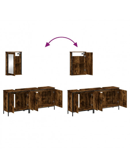 Set Mobili da Bagno 3 pz Rovere Fumo in Legno Multistrato