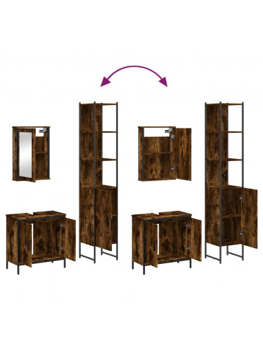 Set Mobili da Bagno 3 pz Rovere Fumo in Legno Multistrato