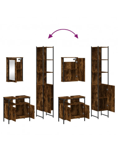 Set Mobili da Bagno 3 pz Rovere Fumo in Legno Multistrato