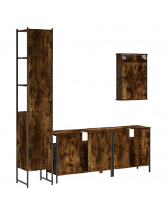 Set Mobili da Bagno 4 pz Rovere Fumo in Legno Multistrato 2