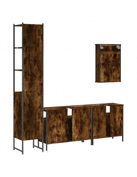 Set Mobili da Bagno 4 pz Rovere Fumo in Legno Multistrato
