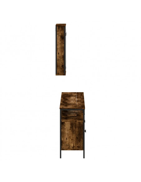 Set Mobili da Bagno 3 pz Rovere Fumo in Legno Multistrato