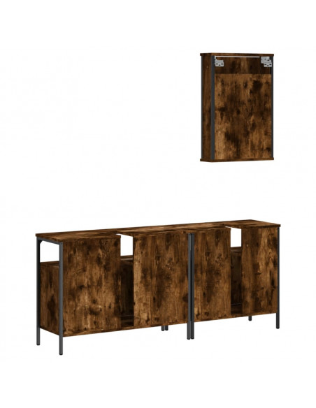 Set Mobili da Bagno 3 pz Rovere Fumo in Legno Multistrato