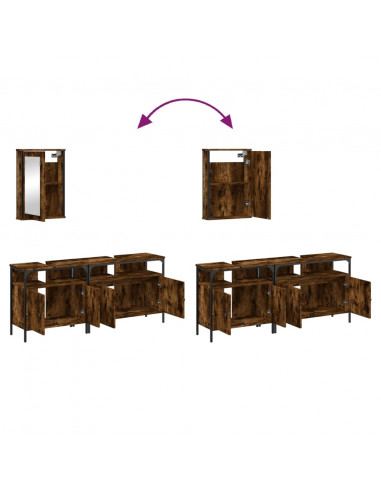 Set Mobili da Bagno 3 pz Rovere Fumo in Legno Multistrato