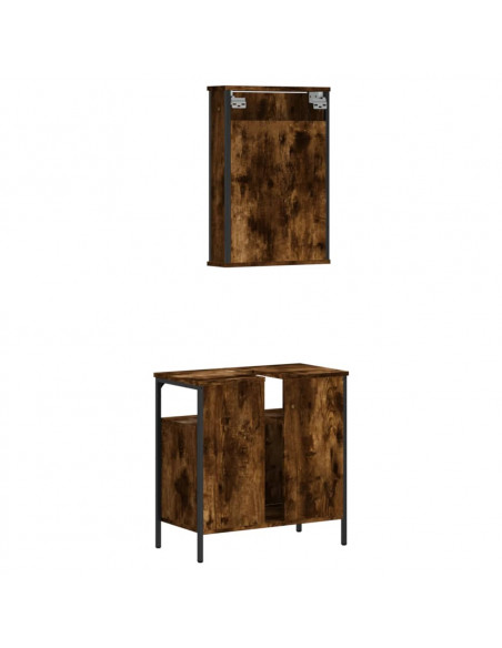 Set Mobili da Bagno 2 pz Rovere Fumo in Legno Multistrato