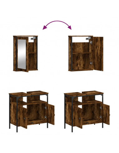 Set Mobili da Bagno 2 pz Rovere Fumo in Legno Multistrato