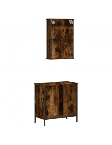 Set Mobili da Bagno 2 pz Rovere Fumo in Legno Multistrato