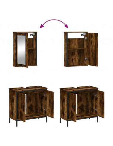 Set Mobili da Bagno 2 pz Rovere Fumo in Legno Multistrato