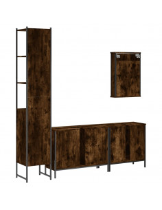Set Mobili da Bagno 4 pz Rovere Fumo in Legno Multistrato 2