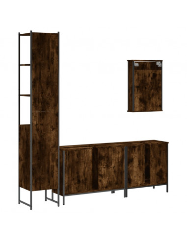 Set Mobili da Bagno 4 pz Rovere Fumo in Legno Multistrato