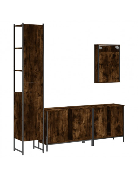 Set Mobili da Bagno 4 pz Rovere Fumo in Legno Multistrato