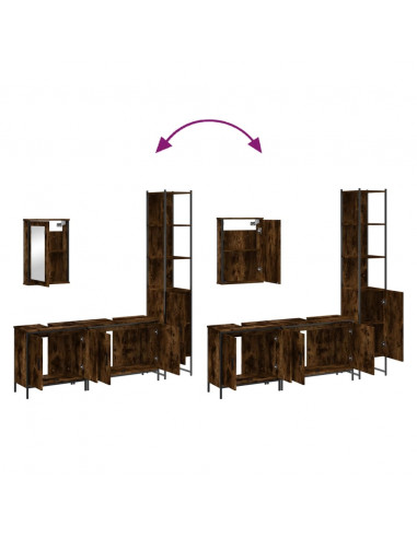 Set Mobili da Bagno 4 pz Rovere Fumo in Legno Multistrato