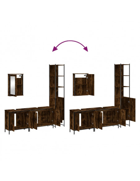 Set Mobili da Bagno 4 pz Rovere Fumo in Legno Multistrato