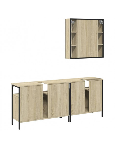 Set di Mobili da Bagno 3 pz Rovere Sonoma in Legno Multistrato