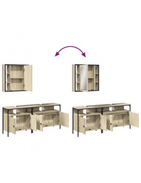 Set di Mobili da Bagno 3 pz Rovere Sonoma in Legno Multistrato