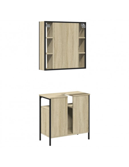 Set Mobili da Bagno 2 pz Rovere Sonoma in Legno Multistrato