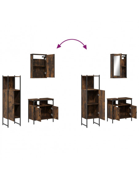 Set Mobili da Bagno 3 pz Rovere Fumo in Legno Multistrato