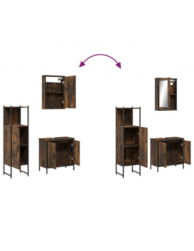 Set Mobili da Bagno 3 pz Rovere Fumo in Legno Multistrato