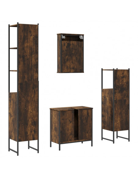 Set Mobili da Bagno 4 pz Rovere Fumo in Legno Multistrato