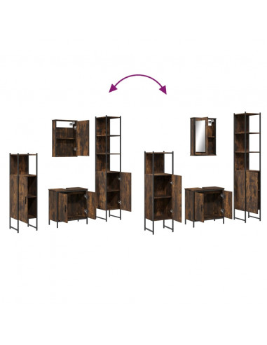 Set Mobili da Bagno 4 pz Rovere Fumo in Legno Multistrato