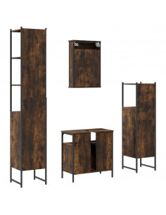 Set Mobili da Bagno 4 pz Rovere Fumo in Legno Multistrato 2