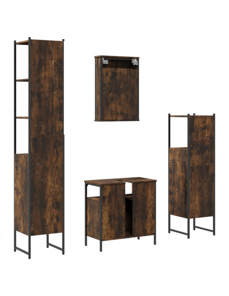 Set Mobili da Bagno 4 pz Rovere Fumo in Legno Multistrato