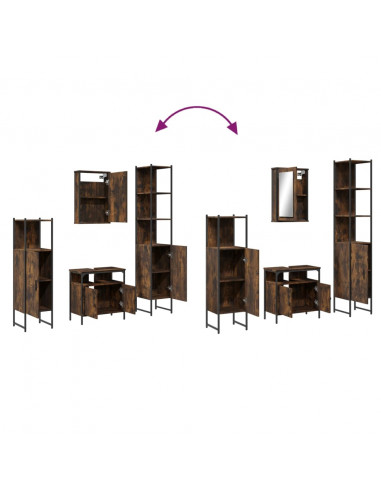 Set Mobili da Bagno 4 pz Rovere Fumo in Legno Multistrato