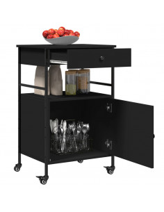 Carrello da Cucina Nero 56x43x89,5 cm in Legno Multistrato