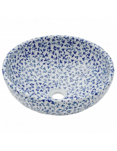Lavabo da Appoggio Bianco e Blu Rotondo Φ41x14 cm Ceramica