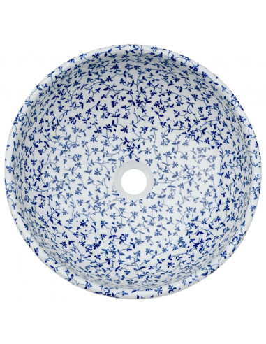 Lavabo da Appoggio Bianco e Blu Rotondo Φ41x14 cm Ceramica