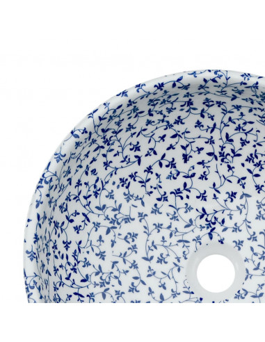 Lavabo da Appoggio Bianco e Blu Rotondo Φ41x14 cm Ceramica